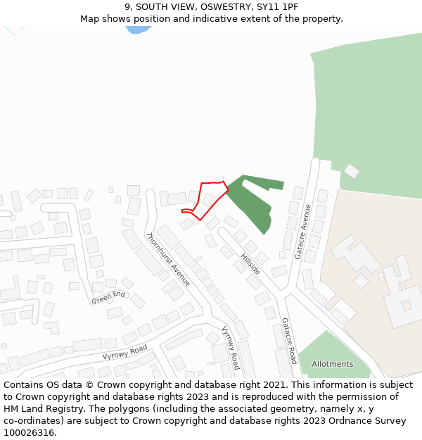 9, SOUTH VIEW, OSWESTRY, SY11 1PF: Location map and indicative extent of plot