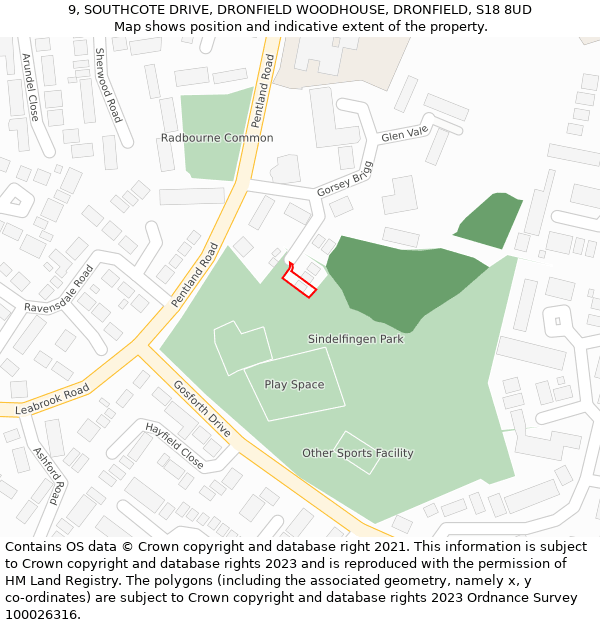 9, SOUTHCOTE DRIVE, DRONFIELD WOODHOUSE, DRONFIELD, S18 8UD: Location map and indicative extent of plot