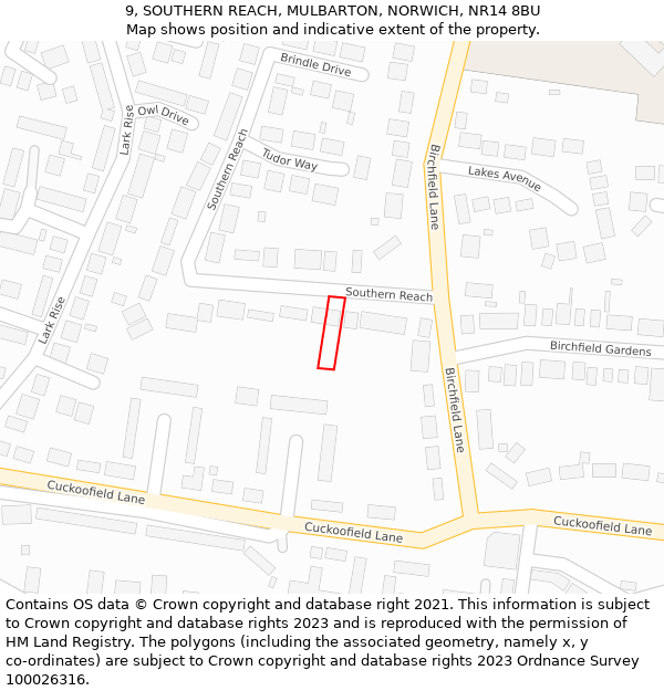 9, SOUTHERN REACH, MULBARTON, NORWICH, NR14 8BU: Location map and indicative extent of plot