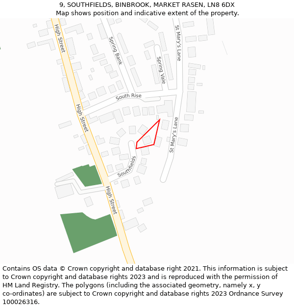 9, SOUTHFIELDS, BINBROOK, MARKET RASEN, LN8 6DX: Location map and indicative extent of plot