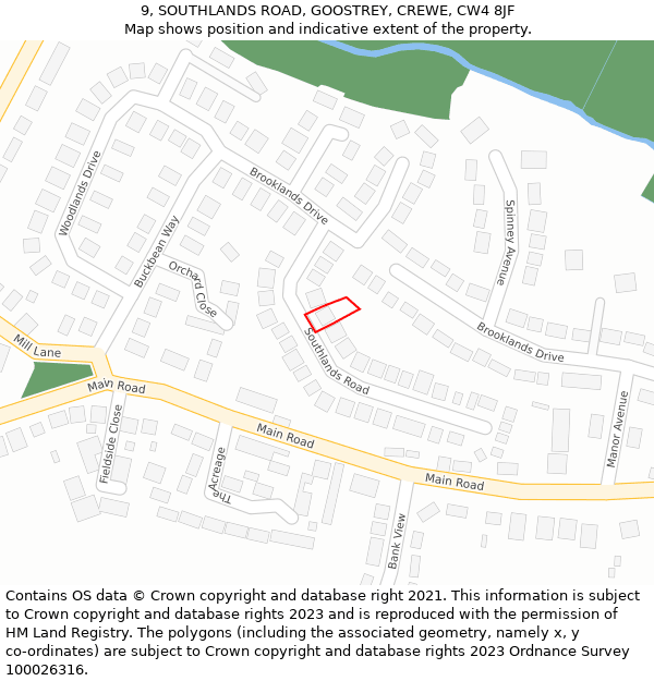 9, SOUTHLANDS ROAD, GOOSTREY, CREWE, CW4 8JF: Location map and indicative extent of plot