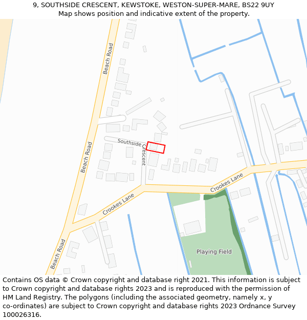 9, SOUTHSIDE CRESCENT, KEWSTOKE, WESTON-SUPER-MARE, BS22 9UY: Location map and indicative extent of plot