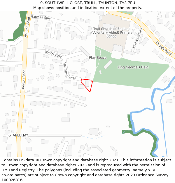 9, SOUTHWELL CLOSE, TRULL, TAUNTON, TA3 7EU: Location map and indicative extent of plot