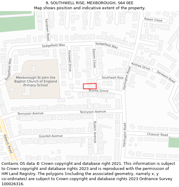 9, SOUTHWELL RISE, MEXBOROUGH, S64 0EE: Location map and indicative extent of plot