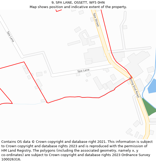 9, SPA LANE, OSSETT, WF5 0HN: Location map and indicative extent of plot