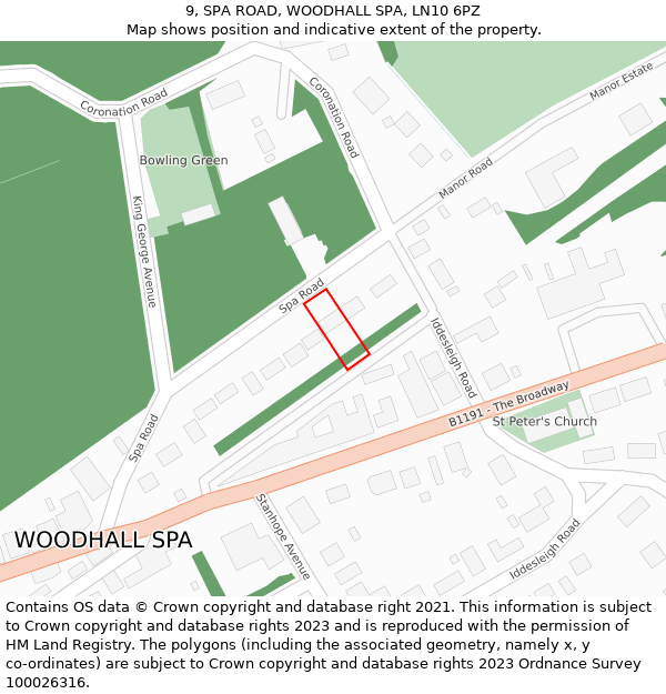 9, SPA ROAD, WOODHALL SPA, LN10 6PZ: Location map and indicative extent of plot