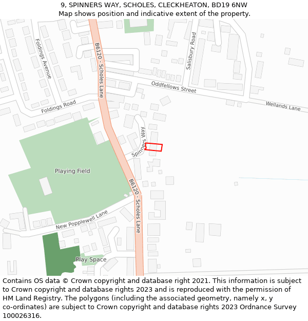 9, SPINNERS WAY, SCHOLES, CLECKHEATON, BD19 6NW: Location map and indicative extent of plot