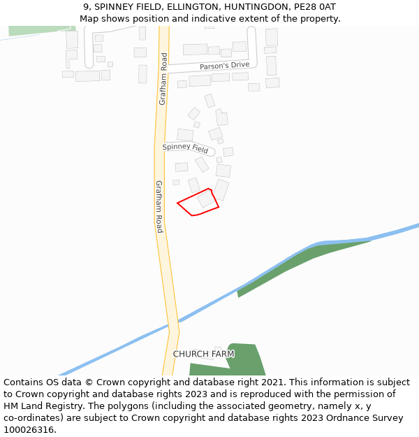 9, SPINNEY FIELD, ELLINGTON, HUNTINGDON, PE28 0AT: Location map and indicative extent of plot