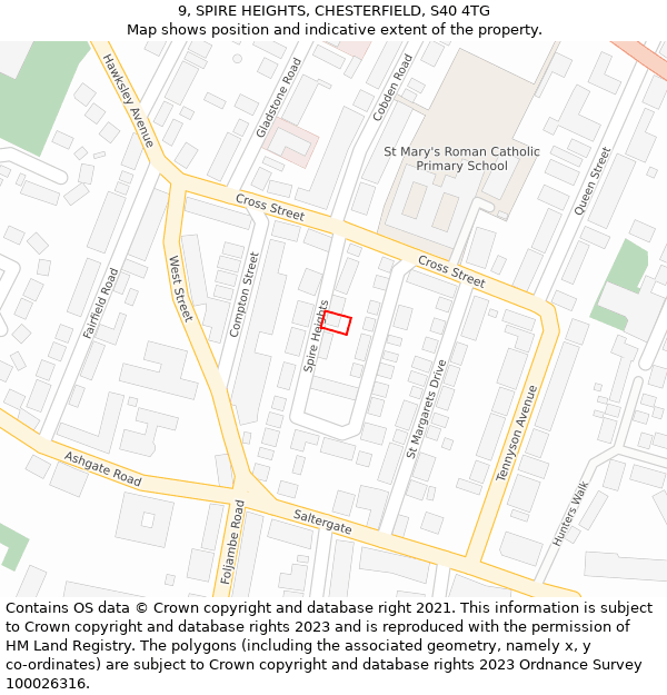 9, SPIRE HEIGHTS, CHESTERFIELD, S40 4TG: Location map and indicative extent of plot