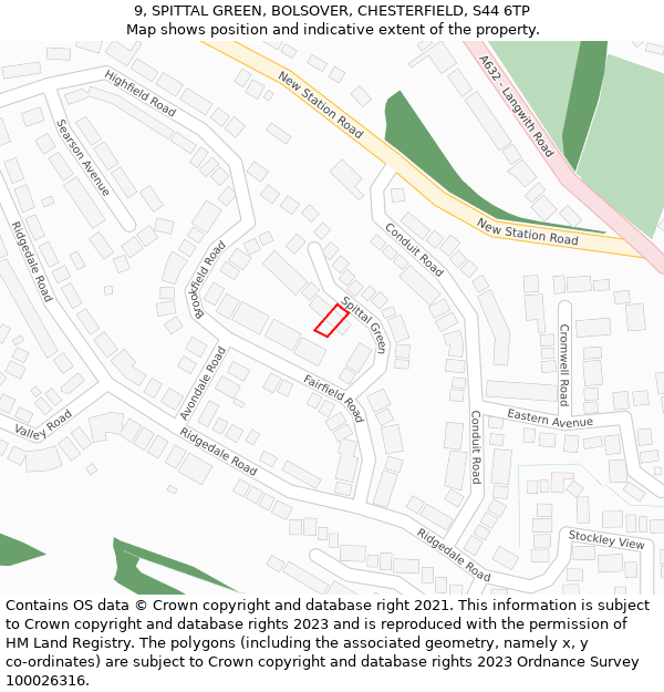 9, SPITTAL GREEN, BOLSOVER, CHESTERFIELD, S44 6TP: Location map and indicative extent of plot