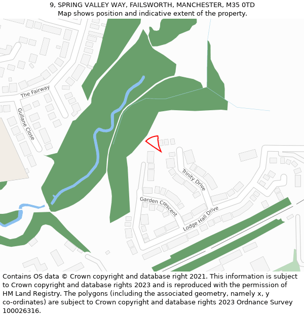 9, SPRING VALLEY WAY, FAILSWORTH, MANCHESTER, M35 0TD: Location map and indicative extent of plot