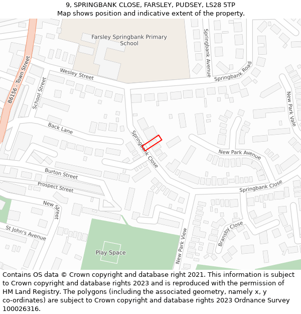 9, SPRINGBANK CLOSE, FARSLEY, PUDSEY, LS28 5TP: Location map and indicative extent of plot