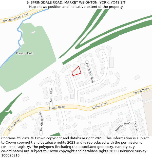 9, SPRINGDALE ROAD, MARKET WEIGHTON, YORK, YO43 3JT: Location map and indicative extent of plot