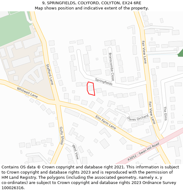 9, SPRINGFIELDS, COLYFORD, COLYTON, EX24 6RE: Location map and indicative extent of plot