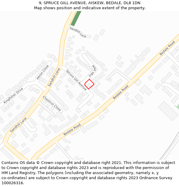 9, SPRUCE GILL AVENUE, AISKEW, BEDALE, DL8 1DN: Location map and indicative extent of plot