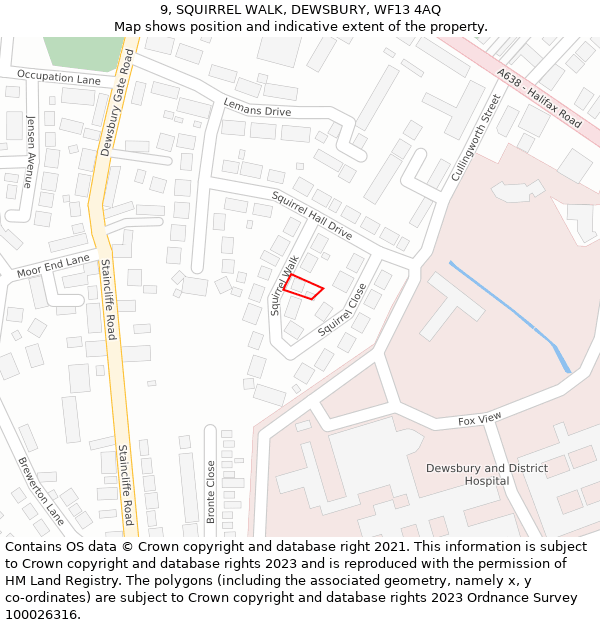 9, SQUIRREL WALK, DEWSBURY, WF13 4AQ: Location map and indicative extent of plot