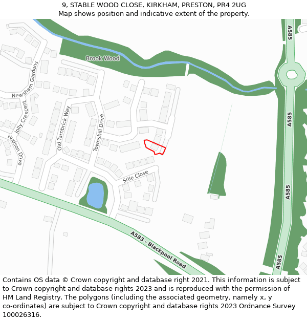 9, STABLE WOOD CLOSE, KIRKHAM, PRESTON, PR4 2UG: Location map and indicative extent of plot