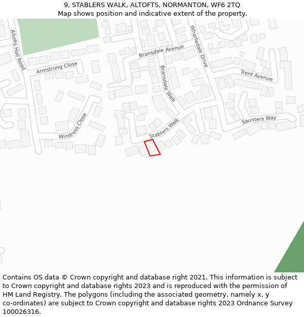 9, STABLERS WALK, ALTOFTS, NORMANTON, WF6 2TQ: Location map and indicative extent of plot