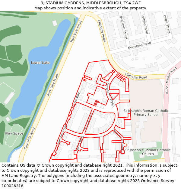 9, STADIUM GARDENS, MIDDLESBROUGH, TS4 2WF: Location map and indicative extent of plot