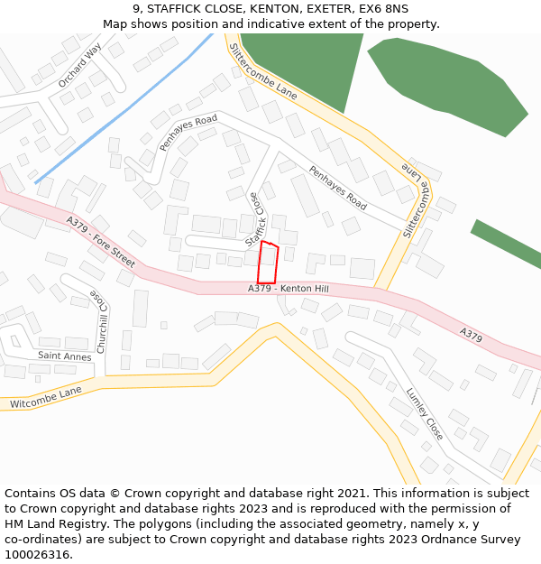 9, STAFFICK CLOSE, KENTON, EXETER, EX6 8NS: Location map and indicative extent of plot