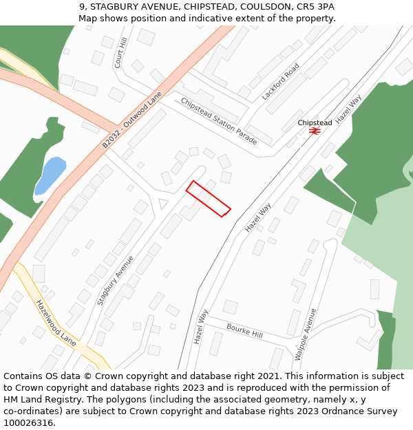 9, STAGBURY AVENUE, CHIPSTEAD, COULSDON, CR5 3PA: Location map and indicative extent of plot