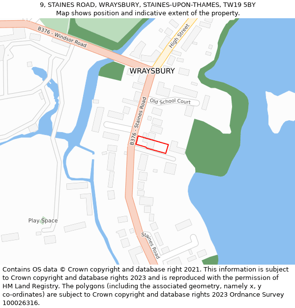 9, STAINES ROAD, WRAYSBURY, STAINES-UPON-THAMES, TW19 5BY: Location map and indicative extent of plot