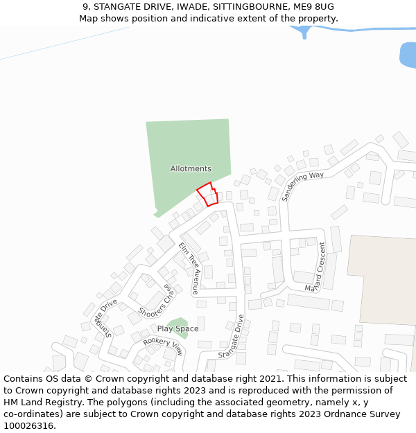 9, STANGATE DRIVE, IWADE, SITTINGBOURNE, ME9 8UG: Location map and indicative extent of plot