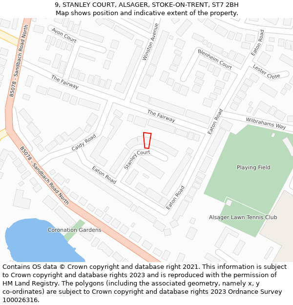 9, STANLEY COURT, ALSAGER, STOKE-ON-TRENT, ST7 2BH: Location map and indicative extent of plot