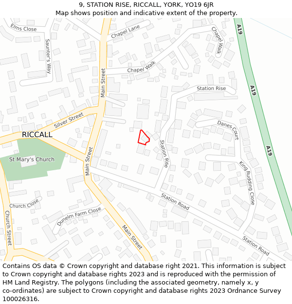 9, STATION RISE, RICCALL, YORK, YO19 6JR: Location map and indicative extent of plot