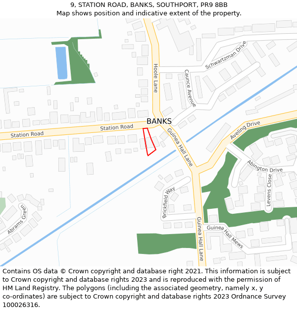 9, STATION ROAD, BANKS, SOUTHPORT, PR9 8BB: Location map and indicative extent of plot