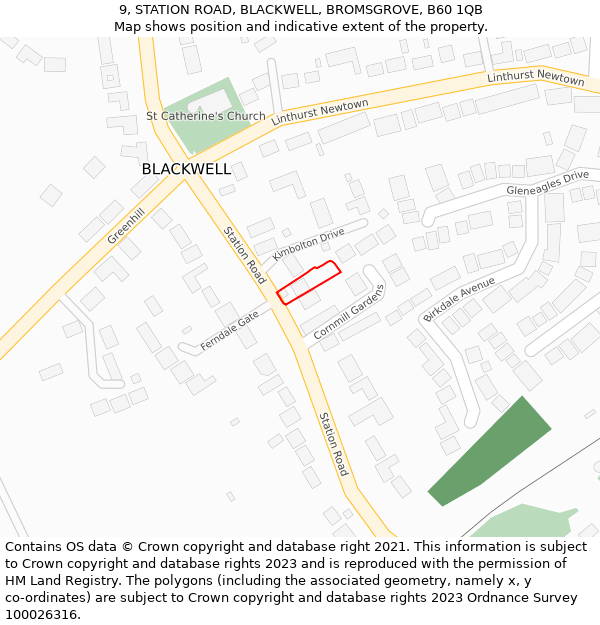 9, STATION ROAD, BLACKWELL, BROMSGROVE, B60 1QB: Location map and indicative extent of plot
