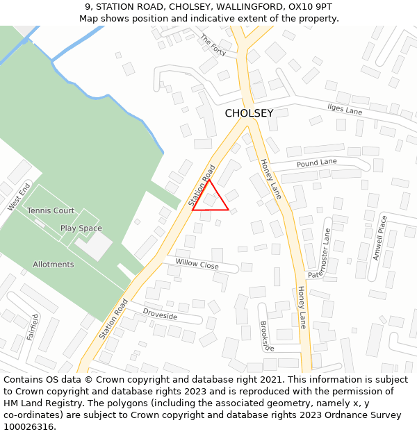 9, STATION ROAD, CHOLSEY, WALLINGFORD, OX10 9PT: Location map and indicative extent of plot