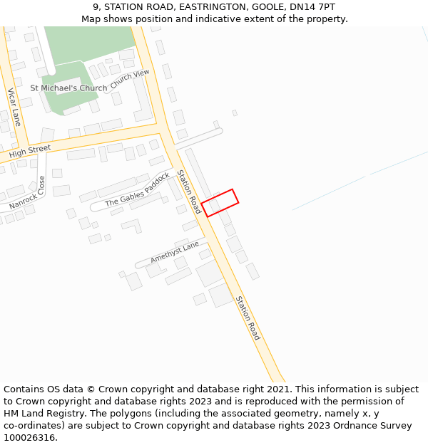 9, STATION ROAD, EASTRINGTON, GOOLE, DN14 7PT: Location map and indicative extent of plot
