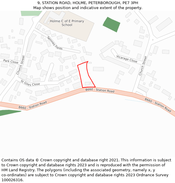 9, STATION ROAD, HOLME, PETERBOROUGH, PE7 3PH: Location map and indicative extent of plot