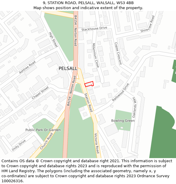 9, STATION ROAD, PELSALL, WALSALL, WS3 4BB: Location map and indicative extent of plot
