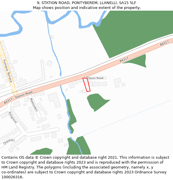 9, STATION ROAD, PONTYBEREM, LLANELLI, SA15 5LF: Location map and indicative extent of plot