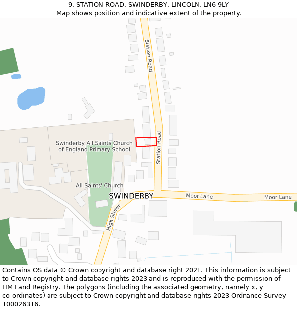 9, STATION ROAD, SWINDERBY, LINCOLN, LN6 9LY: Location map and indicative extent of plot