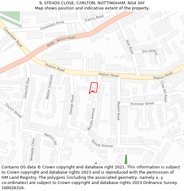 9, STEADS CLOSE, CARLTON, NOTTINGHAM, NG4 3AF: Location map and indicative extent of plot