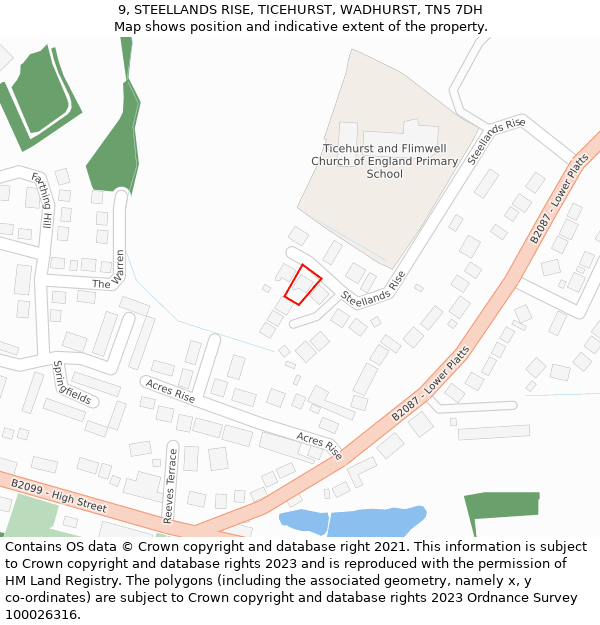 9, STEELLANDS RISE, TICEHURST, WADHURST, TN5 7DH: Location map and indicative extent of plot