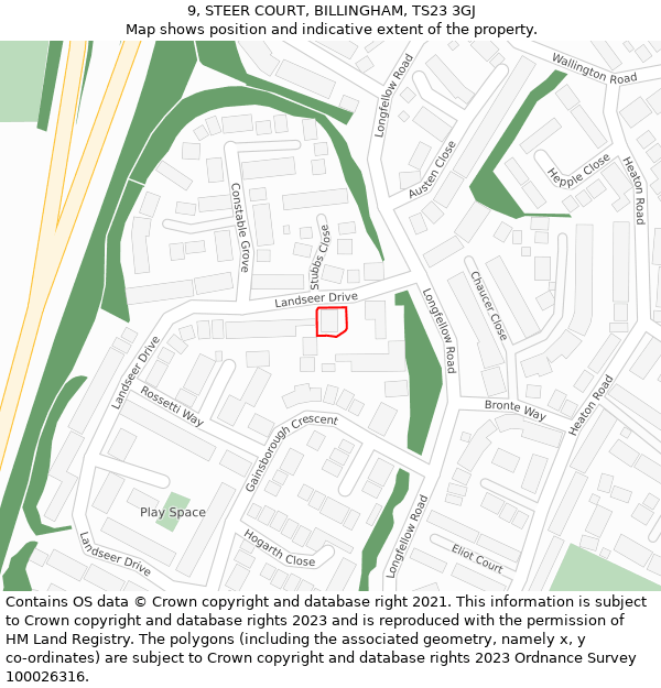 9, STEER COURT, BILLINGHAM, TS23 3GJ: Location map and indicative extent of plot