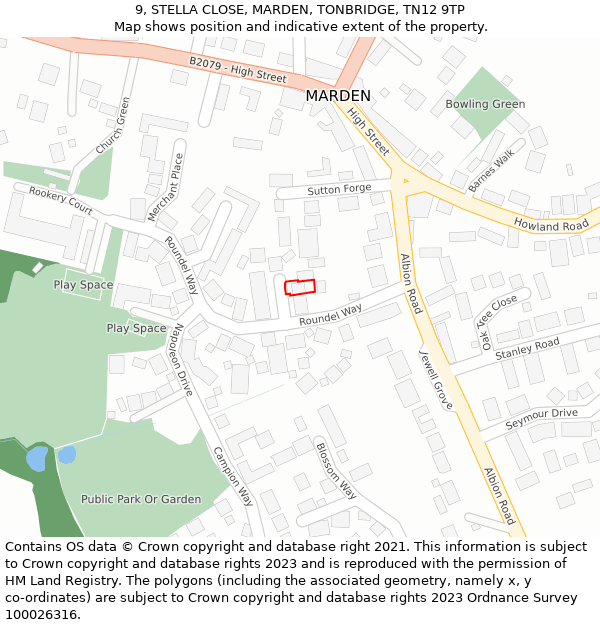 9, STELLA CLOSE, MARDEN, TONBRIDGE, TN12 9TP: Location map and indicative extent of plot