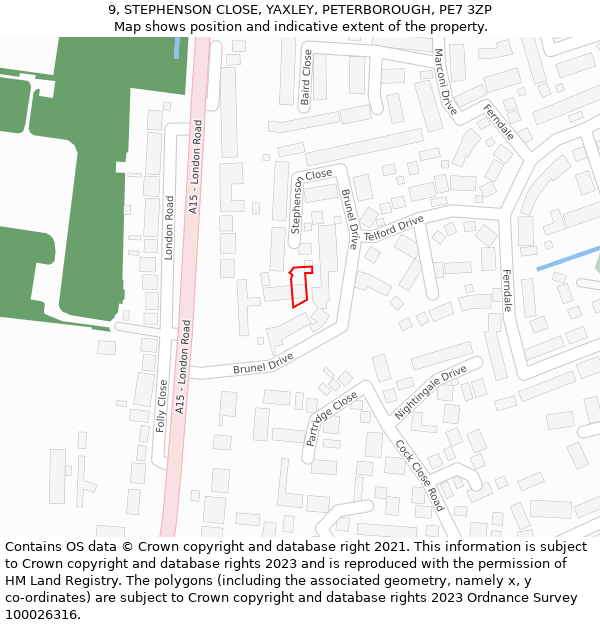 9, STEPHENSON CLOSE, YAXLEY, PETERBOROUGH, PE7 3ZP: Location map and indicative extent of plot