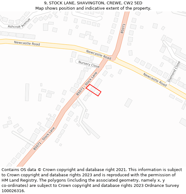 9, STOCK LANE, SHAVINGTON, CREWE, CW2 5ED: Location map and indicative extent of plot