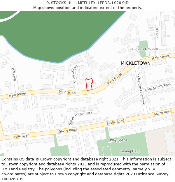 9, STOCKS HILL, METHLEY, LEEDS, LS26 9JD: Location map and indicative extent of plot