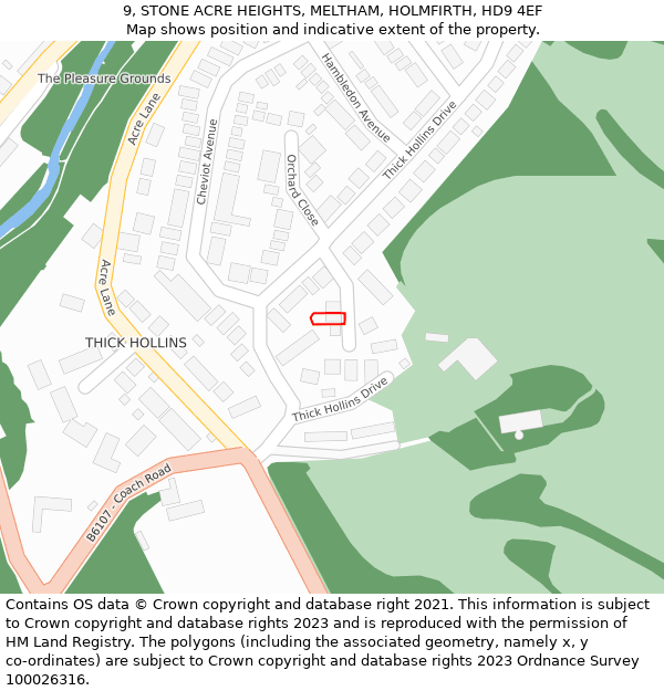 9, STONE ACRE HEIGHTS, MELTHAM, HOLMFIRTH, HD9 4EF: Location map and indicative extent of plot