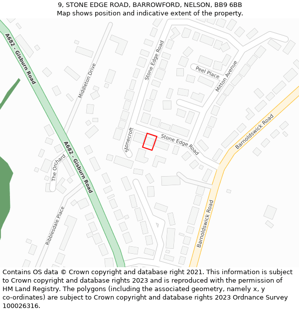 9, STONE EDGE ROAD, BARROWFORD, NELSON, BB9 6BB: Location map and indicative extent of plot