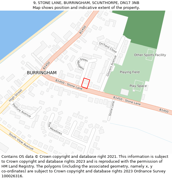 9, STONE LANE, BURRINGHAM, SCUNTHORPE, DN17 3NB: Location map and indicative extent of plot