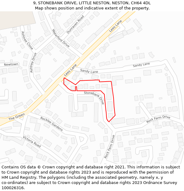 9, STONEBANK DRIVE, LITTLE NESTON, NESTON, CH64 4DL: Location map and indicative extent of plot