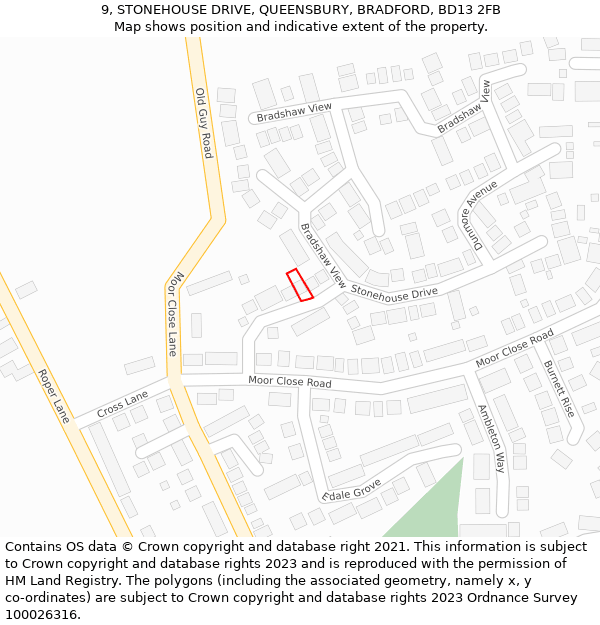9, STONEHOUSE DRIVE, QUEENSBURY, BRADFORD, BD13 2FB: Location map and indicative extent of plot