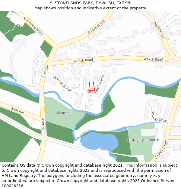 9, STONELANDS PARK, DAWLISH, EX7 9BJ: Location map and indicative extent of plot